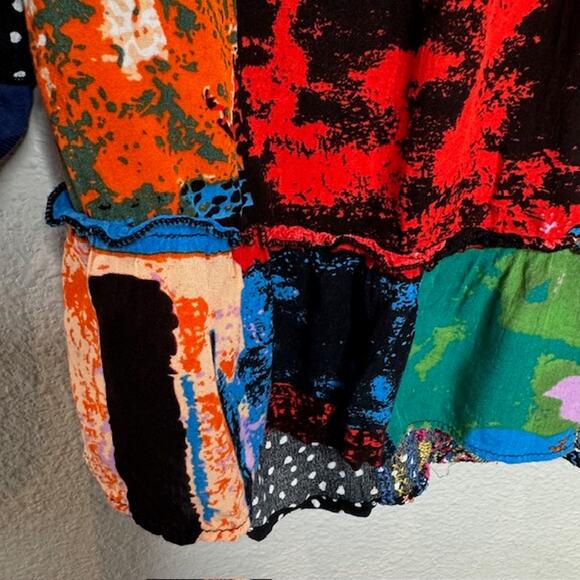 Caleoas Black Fiesta Floral Embroidered Bohemian Hippie Ruffle Blouse - Medium - Picture 13 of 16